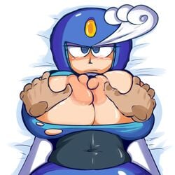 1girls 5_fingers alternate_breast_size android areola areolae bed bedroom_eyes belly belly_button big_breasts blue_eyes blue_helmet blush blushing breast_fondling breast_grab breast_squeeze breasts breasts_out capcom clothed clothes clothing disembodied_hand disembodied_hands erect_nipples eyelashes eyes eyeshadow female front_view frown fupoo half-closed_eyes helmet huge_breasts human humanoid large_breasts looking_at_viewer lying mega_man mega_man(classic) naked navel nipples nude nude_female nudity on_bed pose posing puffy_areola purple_eyeshadow ripped_clothes ripped_clothing robot robot_girl seductive seductive_eyes seductive_look simple_background splash_woman torn_clothes torn_clothing torn_open_top video_games voluptuous wardrobe_malfunction