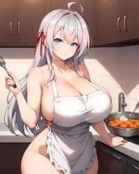 ai_generated alisa_mikhailovna_kujou apron apron_only bare_thighs blue_eyes eroero_waifus gigantic_breasts hot_female huge_breasts huge_thighs kitchen light-skinned_female light_skin long_hair looking_at_viewer massive_breasts smiling solo_female squatting sweat sweatdrop thick_body thick_female thick_thighs thighs tokidoki_bosotto_russian_de_dereru_tonari_no_alya-san voluptuous voluptuous_female white_hair