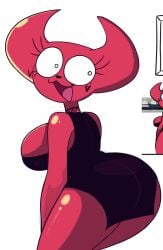 1girls :3 barely_covered big_ass big_breasts big_butt big_eyes big_thighs black_dress cat_mouth cleavage crackers_(qwerty_soda) cute cute_face cute_girl demon demon_girl demon_horns dress eyelashes female female_focus female_only heart massive_ass qwerty_soda red_body red_skin simple simple_face tagme thick_ass thick_thighs thighs