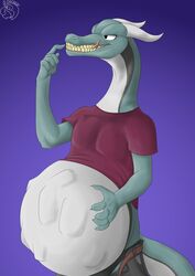 2017 anthro belly big_belly bluebody clothed clothing digital_media_(artwork) dragon hi_res levy_(longlevy) longlevy male orcrest scalie shaded simple_background smile solo tongue tongue_out vore