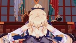 1boy 1girls 3d animated blonde_female blonde_hair blowjob blowjob_face diluc_(genshin_impact) fellatio female genshin_impact giving_head jean_gunnhildr male male/female oral penis_in_mouth straight sucking_penis tagme video