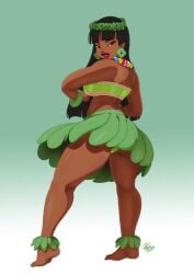 1girls 2024 black_hair brown_eyes chel dark-skinned_female dark_skin dreamworks earrings female female_only hi_res hula_dancer long_hair looking_at_viewer narrowed_eyes red_lipstick smiling smiling_at_viewer solo the_road_to_el_dorado thick_thighs tovio_rogers