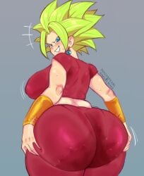 1girls alternate_version_available ass ass_bigger_than_head big_ass big_breasts blue_eyes breasts bubble_butt crossed_arms doujinpearl dragon_ball dragon_ball_super female female_only green_hair huge_ass huge_breasts kefla kefla_(dragon_ball) large_ass large_breasts long_hair looking_at_viewer muscular muscular_arms muscular_ass muscular_female potara_earrings presenting presenting_ass presenting_hindquarters red_shirt saiyan saiyan_girl super_saiyan thick_ass thick_thighs