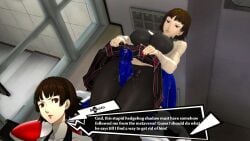 1boy 1girls ass crossover huge_ass makoto_niijima persona persona_5 sonic_(series) sonic_the_hedgehog text text_bubble theboobedone thigh_sex