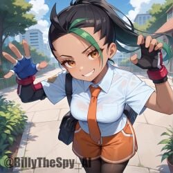 1girls ai_generated billythespy black_hair clothed female female_only human nemona_(pokemon) pokemon solo tan_body