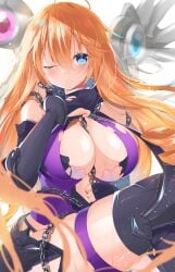 2d 2d_(artwork) big_breasts blue_eyes breasts chains cleavage date_a_live jam(pixiv) kazamachi_yamai light-skinned_female orange_hair solo solo_female thick_thighs thighs wink