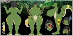 1girls anthro ass big_breasts blush breasts character_sheet crocodile crocodilian dark_hair female female_only furry green_skin inu-jean myrina_(o_im_soniic) no_humans nude piercings scar solo tongue_out