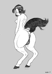 2017 animal_genitalia animal_genitalia_on_humanoid animal_pussy anus backpussy breasts dock dotoro_(artist) equine female hair horse horse_anus_on_humanoid horse_pussy_on_humanoid horsepussy humanoid in_heat looking_back mammal nude pussy pussy_juice pussy_juice_drip raised_tail satyr solo