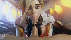 3d animated autodesk_maya blonde_hair blue_eyes erection female handjob looking_at_viewer male mercy no_sound overwatch penis pov reddoe straight video