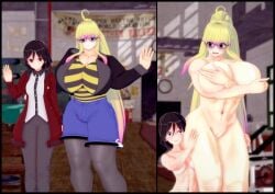 2girls 3d abigail_(amanwithnoplan) amanwithnoplan breasts chan_(amanwithnoplan) embarrassed female koikatsu muscular nude pussy tagme