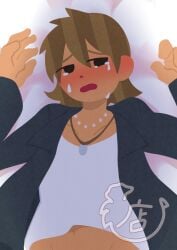 black_jacket brown_hair crying crying_with_eyes_open embarrassed gyaru-oh gyaru-oh_femboy gyaruo_(irasutoya) irasutoya out_of_frame toony white_shirt