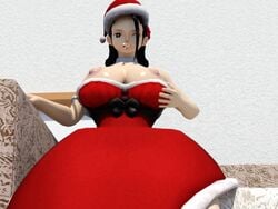 1girls 3d black_hair breasts christmas female female_focus female_only nipples novacorporation one_piece princess santa_costume santa_hat viola_(one_piece)