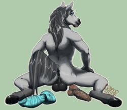 1boy andalusian anthro anus ass backsack bad_dragon balls dildo equine hooves horse jericho_(ulfhednar) looking_back male male_only mammal mane nakoo rear_view sex_toy solo