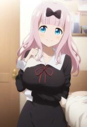 1girls ai_generated fujiwara_chika kaguya-sama_wa_kokurasetai_~tensai-tachi_no_renai_zunousen~ pink_hair school_uniform solo