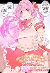 1futa clothed clothing dialogue doujin_cover english english_text fully_clothed futa_only futanari human kassai_kassai light_skin pink_hair pov text text_bubble uniform