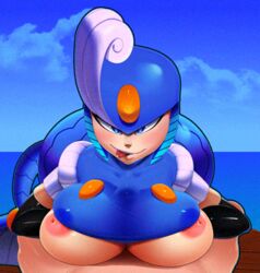 animated areola big_breasts blue_eyes breasts huge_breasts looking_at_viewer mega_man mega_man(classic) mermaid naughty_face nipples paizuri penis pov sea splash_woman theboogie tongue_out