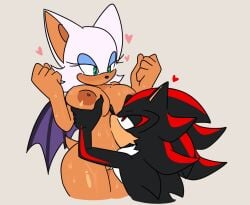 1boy 1girls anthro bat_wings big_breasts breast_grab breasts eonbnnuy furry grabbing_breasts green_eyes penis red_eyes rouge_the_bat sega shadow_the_hedgehog sonic_(series) sonic_the_hedgehog_(series) tan_body