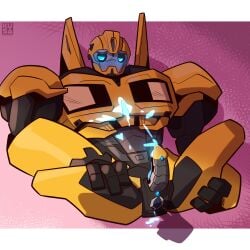 blue_eyes blush bumblebee_(transformers) cum_on_body cum_on_self cumming cumming_while_penetrated cuntboy cuntboy_sans_balls cybertronian disembodied_hand duo ejaculation fingering herm hermaphrodite intersex kusakichan15 legs_apart looking_down looking_pleasured male maleherm multi_genitalia penis pussy pussy_juice_drip robot solo_focus solo_male transformers transformers_prime