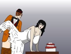 1boy 1girls big_breasts busty clothed clothed_sex digital_media raven_branwen roman_torchwick rooster_teeth rwby self_upload sex side_fuck tuxedo viz_media wedding_cake wedding_dress