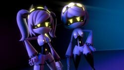 2girls gray_hair j_(murder_drones) murder_drones robot robot_girl standing v_(murder_drones) yellow_eyes