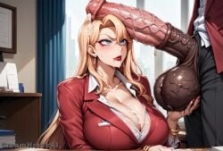 1girls ai_generated angry angry_expression angry_face angry_sex big_ass big_balls big_breasts big_butt big_eyes big_penis blonde_hair blue_eyes blush business_suit business_woman cleavage covered_in_cum creamhorseai cum cum_covered cum_drip cum_in_mouth cum_inside cum_on_body cum_on_breasts cum_on_face excessive_cum eyelashes eyeshadow female high_resolution highres huge_balls huge_breasts huge_cock hyper_balls imminent_oral imminent_sex kurashiki_reika long_hair makeup male male/female mascara mature_female milf mommy necklace penis_on_face red_lipstick saimin_seishidou secretary seductive seductive_eyes seductive_look suit testicles tsundere voluptuous voluptuous_female