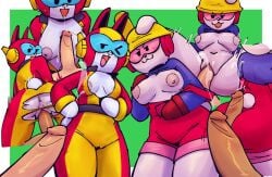 2boys 2girls :3 anthro areolae ass bodysuit brawl_stars breasts bunny_girl bunny_tail buttjob cony_(line) cum ejaculation female furry hard_hat helmet jacky_(brawl_stars) jacky_cooky_(brawl_stars) looking_at_viewer looking_back max_(brawl_stars) medium_breasts navel nipples one_eye_closed overalls paizuri penetration penis pussy rabbit sex sex_from_behind smile suspenders thony_690 torn_clothes unzipped unzipping vaginal_penetration visor white_body white_skin wink