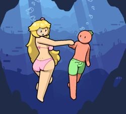 big_ass bikini breasts bubbles mario_(series) okami_tomato pink_bikini princess_peach super_mario_bros. swimming tomato_(okami_tomato) underwater wholesome