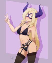 alternate_version_available blonde_hair breasts female female_only horns hound_wolf light_skin mask my_hero_academia tagme yuu_takeyama