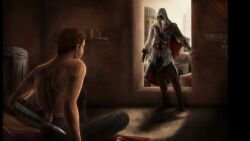 altair_ibn_la-ahad assassin's_creed_(series) before ezio_auditore_da_firenze gay half_naked plotting yaoi