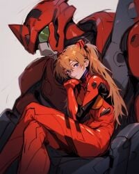 1girls ai_generated asuka_langley_sohryu large_breasts mecha orange_hair plugsuit robot sitting