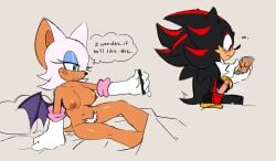 1boy 1girls anthro bat bat_wings big_breasts black_fur blush boner breasts cellphone chiropteran english_text eonbnnuy erection female furry green_eyes hedgehog large_breasts male mobian_(species) penis pink_lipstick pubic_hair red_eyes rodent rouge_the_bat sega shadow_the_hedgehog sonic_(series) sonic_the_hedgehog_(series) tan_body text white_hair white_pubic_hair