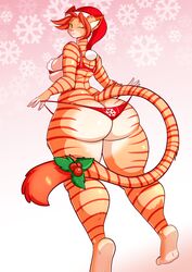 1girls 2017 anthro ass ass_cleavage big_ass breasts butt_crack christmas feline female female_focus female_only furry jaeh looking_back loree mistletoe no_humans original original_character red_hair sideboob solo tail thick_thighs thighs thong wink