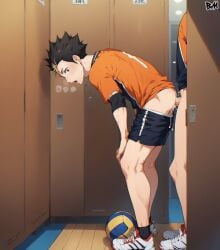 2boys ai_generated anal anonymous_male big_ass_looover caught caught_in_the_act cum_in_ass cumdrip gay haikyuu!! male_focus male_only nishinoya_yuu pants_down sportswear walk-in yaoi