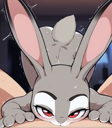 1boy 1girls ai_generated anthro blowjob blush deepthroat disney female furry human human_on_anthro judy_hopps lagomorph male male/female nude oral oral_sex price_last(artist) rabbit sex zootopia