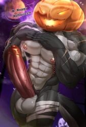 anthro balls big_balls big_penis fur furry halloween holidays humanoid_genitalia humanoid_penis magangz male male_nipples male_only mammal muscular_anthro muscular_male nipples penis pumpkin pumpkin_head werewolf wolf