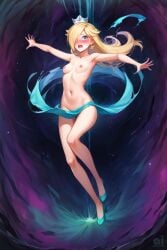 accidental_exposure ai_assisted ai_couture ai_generated blonde_hair embarrassed embarrassed_nude_female enf female hair_over_one_eye high_heels mario_(series) nintendo princess_rosalina ripped_clothing small_breasts wardrobe_malfunction