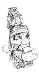 anthro ass black_and_white blush breasts cunnilingus dress eyewear female fishnet fishnet_legwear furry glasses hladilnik lagomorph mammal marsupial marylin_(hladilnik) monochrome open_mouth opossum oral pro_bun_(hladilnik) pussy_juice rabbit sex thighhighs vaginal_penetration yuri