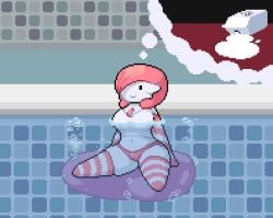 big_breasts big_thighs floatie gardevoir oblivious okami_tomato pink_(okami_tomato) pink_panties pixel_art pokemon pokemon_(species) pool sinking striped_armwear striped_legwear water