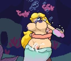 asphyxiation big_breasts big_thighs bubbles cum cum_in_pussy cum_inside drowning heart holding holding_stomach mario_(series) mermaid mermaid_peach mermaid_tail penis pixel_art princess_peach princess_peach:_showtime! pussy stripping super_mario_bros. tomato_(okami_tomato) underwater underwater_sex zxtomatofan