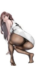 ass ass_focus back_view bare_arms bare_shoulders big_ass blush brave_new_world brown_eyes brown_hair closed_mouth feet lipstick long_hair manhwa panties_under_pantyhose pantyhose pornhwa shiny_skin thighs webtoon yoo_sook-young yoongonji