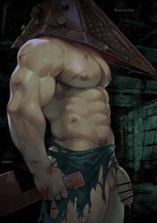 abs bara big_penis dilf flaccid flaccid_penis foreskin gay huge_cock large_penis muscular muscular_male pecs precum precum_drip pyramid_head silent_hill silent_hill_2 topless uhai veiny_penis