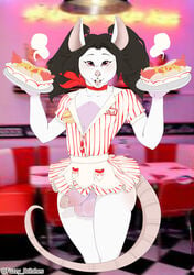 1boy balls clothing crossdressing diner femboy food fuzzy-britches girly hot_dog male male_only mammal penis rat rodent trap twintails uniform waiter