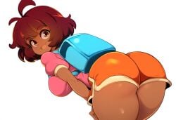 1girls aged_up ai_generated ass ass_focus backpack big_ass big_thighs booty_shorts brown_body brown_hair brown_skin dark-skinned_female dark_skin dora_marquez dora_the_explorer ebony female huge_ass large_ass large_thighs latina looking_back minishorts mullon nick_jr nickelodeon novelai orange_clothing orange_shorts pink_clothing pink_shirt short_hair shorts solo thick_thighs