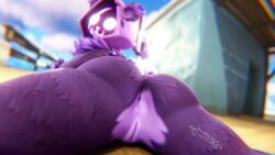 3d 3d_(artwork) ass asshole big_ass big_butt blender blender_(software) female fortnite fortnite:_battle_royale glowing_eyes holding_weapon jaiblizz laying_down laying_on_floor looking_at_viewer looking_back pussy raven_team_leader solo solo_female