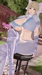 1girls 3d areola_slip areolae arisat ass bangs bare_midriff bare_thighs bikini_armor blonde_hair blue_eyes boots breasts chair charlotte_(fire_emblem) cleavage crossed_legs curvy elbow_gloves female female_only fingerless_gloves fire_emblem fire_emblem_fates food gloves hourglass_figure huge_ass huge_breasts inner_thighs long_hair looking_at_viewer midriff navel nintendo offering on_chair open_mouth outdoors pantyhose reaching_out reaching_towards_viewer shoulder_pads sitting smile solo thick_thighs thighs underboob very_long_hair voluptuous wide_hips yellow_hair