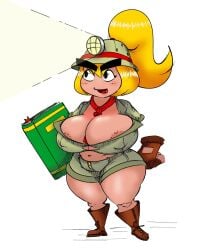 1girls big_breasts breasts female goombella green_shorts jpm mario_(series) paper_mario paper_mario:_the_thousand-year_door shortstack thick_thighs thighs