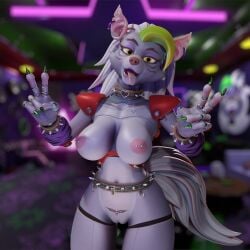 3d 3d_(artwork) 3d_artwork 3d_model animatronic anthro areola belt big_breasts bracelet breasts canid canine canis collar double_v_sign ear_piercing ear_ring female five_nights_at_freddy's five_nights_at_freddy's:_security_breach fnaf genitals gesture hand_gesture hi_res jewelry machine mammal mauve_suma mayosplash nipple_piercing nipples piercing pussy ring_piercing robot roxanne_wolf_(fnaf) roxanne_wolf_(mayosplash) scottgames solo spiked_bracelet spikes steel_wool_studios thick_thighs tongue tongue_out v_sign wolf yellow_eyes