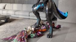 16:9 3d_(artwork) 4k absurd_res animal_genitalia animal_penis anthro anthro_on_anthro arms_tied balls biped blender_(software) blender_cycles blue_body blue_penis bodily_fluids bondage bondage bondage_gear boots bound breasts canid canine claws clothing cuff_(restraint) cuffs_(clothing) degradation digital_media_(artwork) dominant dominant_male dragonplayer dragonplayer_(character) drinking duo eye_contact feet female foot_fetish foot_on_chest footwear forced fox fur furniture gag gagged genital_fluids genitals hand_on_penis hands_behind_back harness hi_res hindpaw humiliation inside knot latex latex_clothing legs_tied living_room looking_at_another lying_on_ground male male/female male_peeing mammal multicolored_body muzzle_gag on_ground open_mouth orange_body paw_on_belly paws peeing peeing_on_another penis reflection restraints rexouium ring_gag rubber rubber_clothing rubber_suit slim slim_anthro slim_male slim_sub smile spreader_bar standing submissive submissive_female tail tight_clothing toes urine urine_on_belly urine_on_body urine_on_chest urine_pool urine_stream watersports white_body widescreen xfauxfox