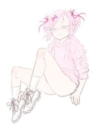 1female 1girls 5_fingers doki_doki_literature_club emiillb natsuki_(doki_doki_literature_club) pink_eyes pink_hair shoes