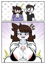 1boy 2koma alternate_breast_size areola_slip between_breasts big_breasts bikini black_bikini black_eyes blush breast_press breasts brown_hair censored cleavage clothing comic ejaculation facial father_and_daughter female huge_breasts incest jaiden jaiden_(jaiden_animations) jaiden_animations jaidens_dad large_breasts long_hair male mosaic_censoring nose_blush open_mouth paizuri penis pov semen shirt smile steca straight swimsuit thelazyart tongue youtube youtuber